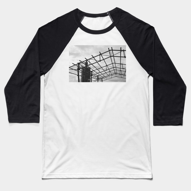 Rusted Industrial Tank and Metal Frame b&w Baseball T-Shirt by jojobob